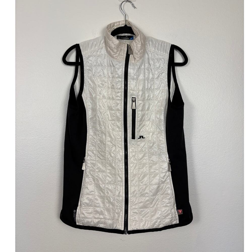 J. Lindeberg White Satin Ribbed Quilter Full Zip Vest XL